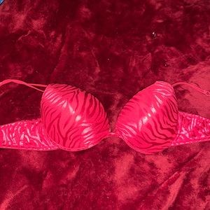 Zebra printed red bra